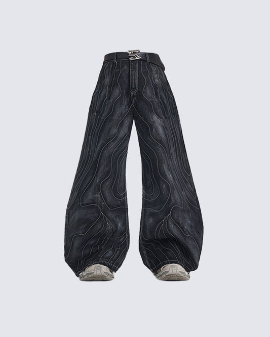 Futuristic Wide-Leg Denim Pants