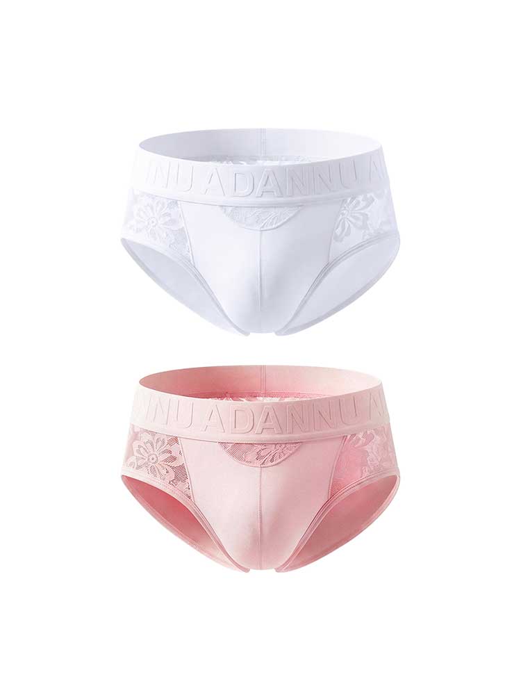 Men's Sexy Solid-Color Cutout Lace Modal Briefs