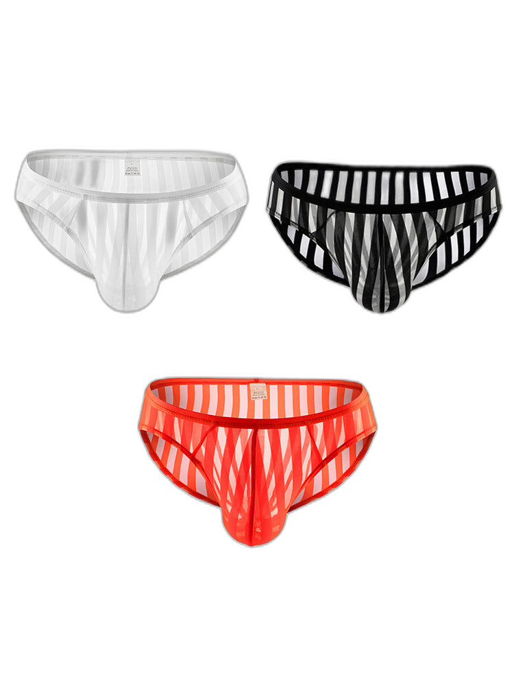 3 Pack Men's Sexy Striped Sheer Mesh Bikini