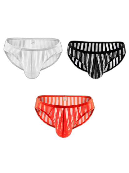 3 Pack Men's Sexy Striped Sheer Mesh Bikini