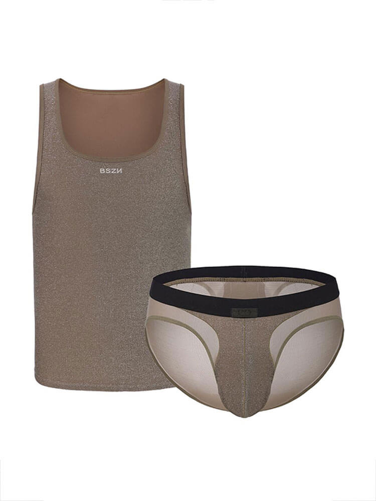 Men's Sexy Glittery Disco Tank Top Briefs Set