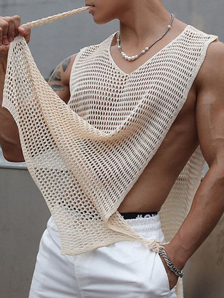 Men's Casual Loose Sheer Cut-Out Side Lace-Up Vest