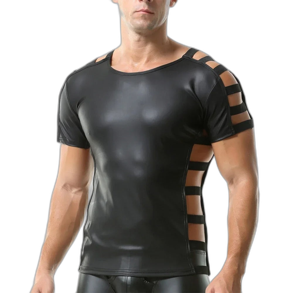 Side Strap Open Leather Tee