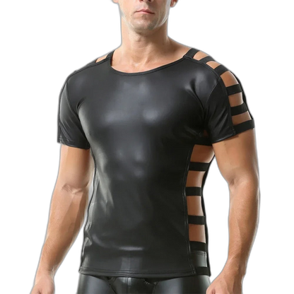 Side Strap Open Leather Tee