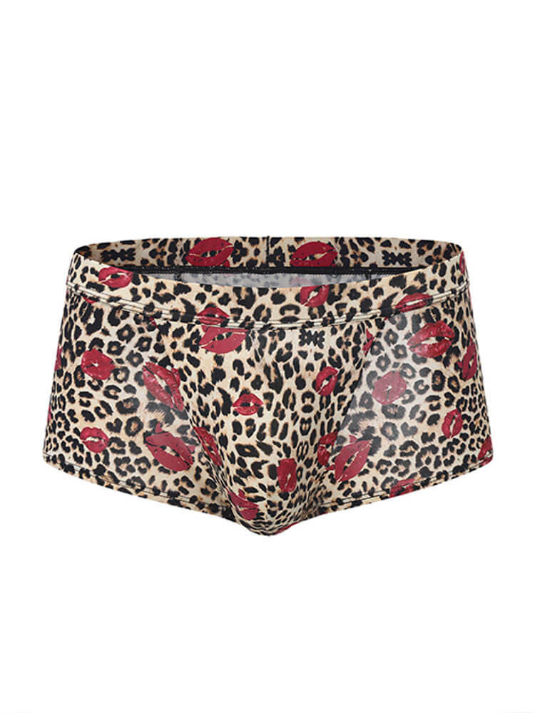 Men's Red Lip Leopard Print Open-Back Boxer Briefs