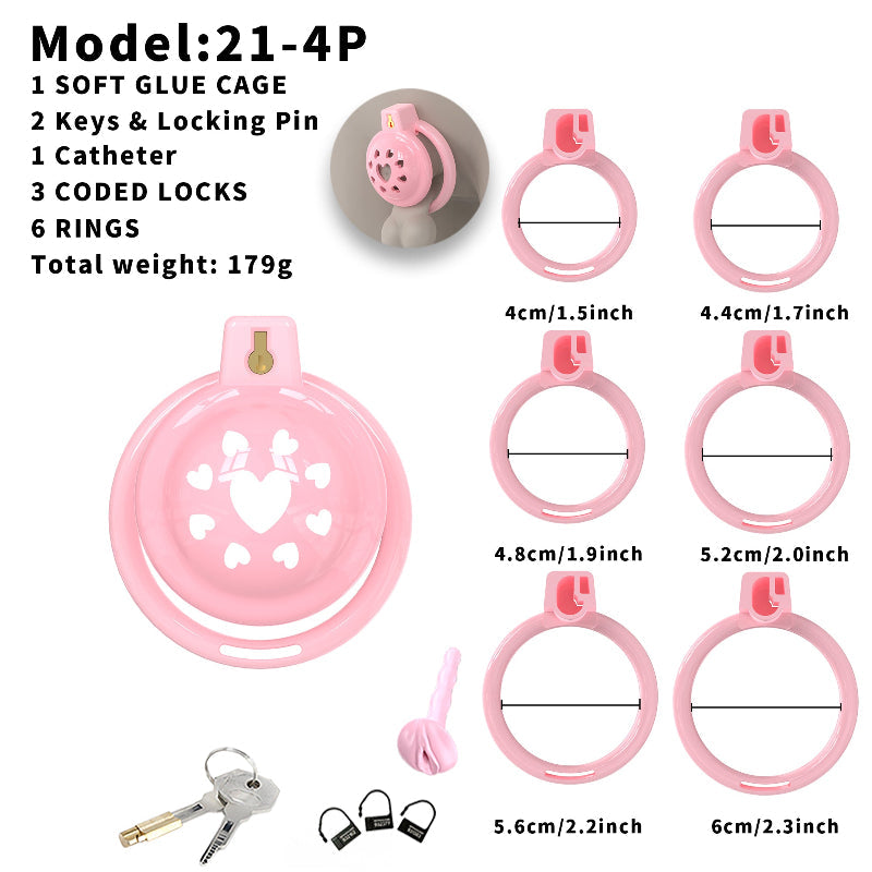 Short Soft Chastity Cage – Heart Vent Design, Silicone TPE, Multi-Shaped