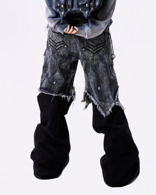 KIIKIO Vintage-Style Patchwork Raw-Edge Trousers