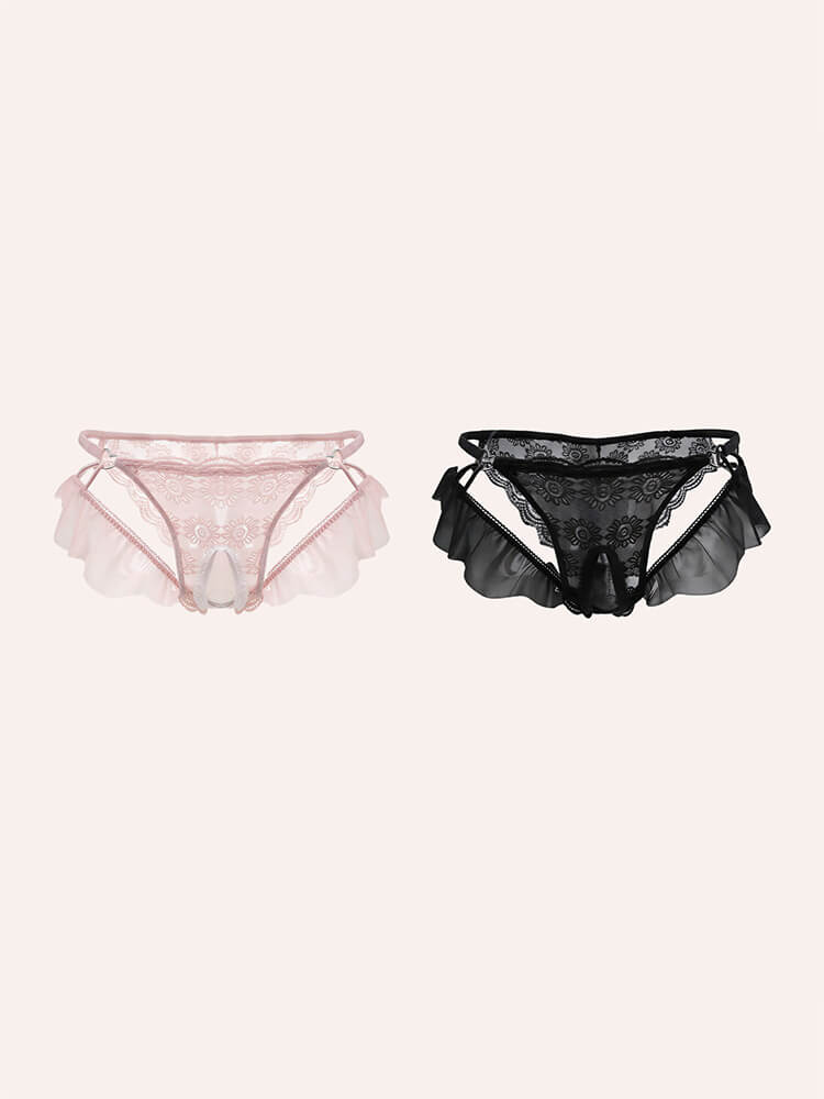 Men's Sexy Soft Lace Trim Hollow Sheer Briefs