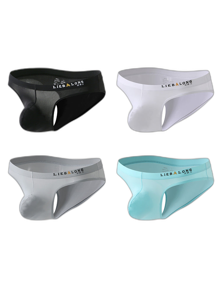 4 Pack Men's Ice Silk Low-Rise Big Pouch Sexy Comfortable Bikini
