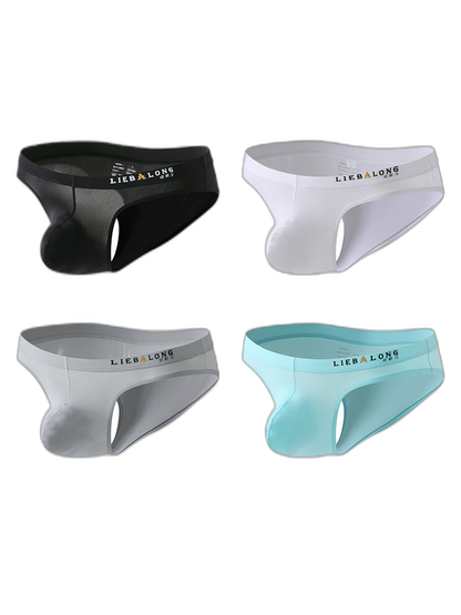 4 Pack Men's Ice Silk Low-Rise Big Pouch Sexy Comfortable Bikini