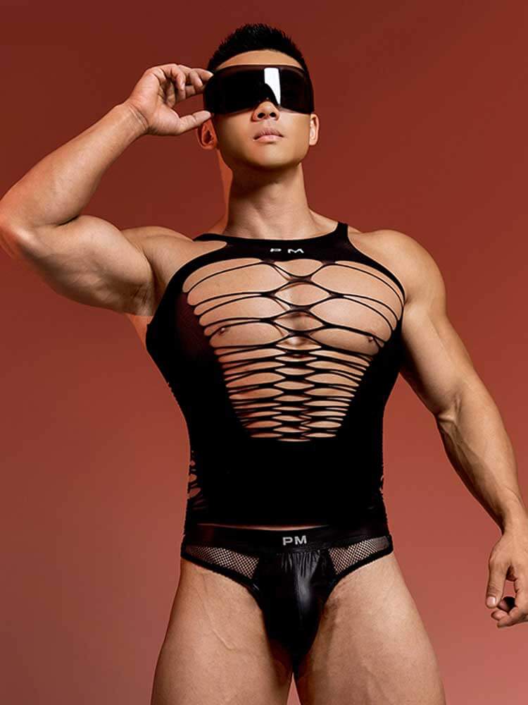 Men's Sexy Stretchy Fishnet Cut-Out Tank Top