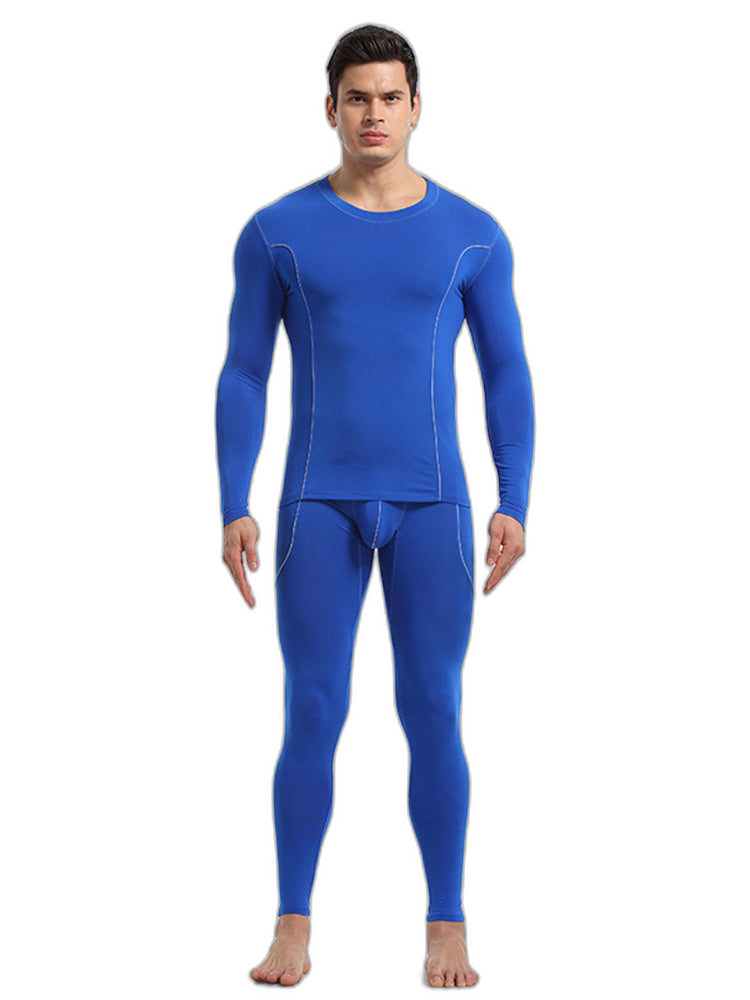 Men's Round Neck Solid Color Bamboo Fiber Thermal Underwear Set