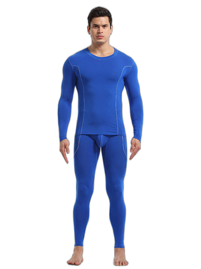 Men's Round Neck Solid Color Bamboo Fiber Thermal Underwear Set