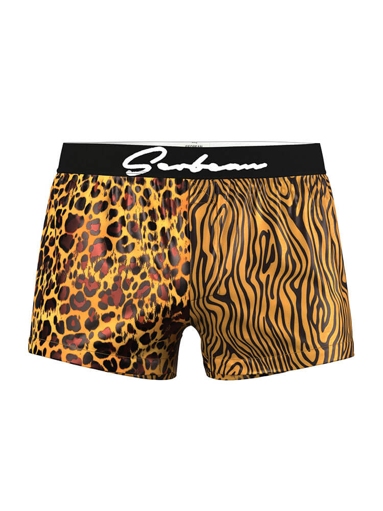 Men's Stylish Tiger Leopard Print Patchwork Trunks