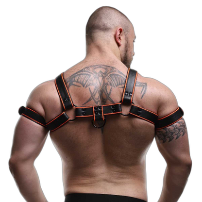 ruff GEAR Leather Bulldog Reflector Harness Black Neon Orange