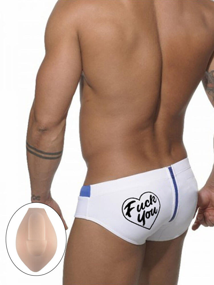 Back Zipper Letter Men's Swim Brief