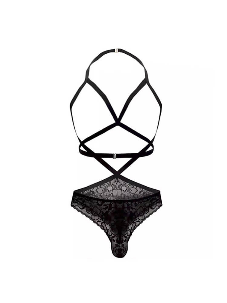 Men's Sexy Cut-Out Straps Lace Bodysuit
