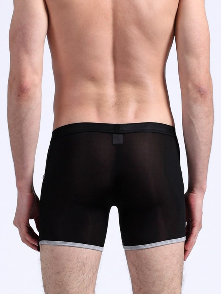 3 Pack Men's Long Leg Boxer Briefs Made of Ultra-Thin Ice Silk with Anti-Wear Elastic