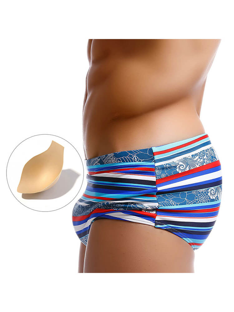 Men's Sexy Red Blue Striped Beach Swim Trunks