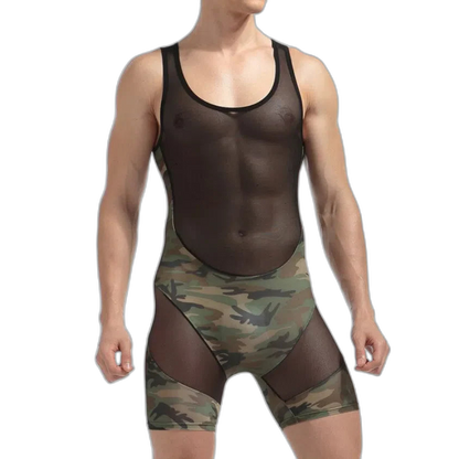 Men's Camouflage Army Mesh Bodysuit