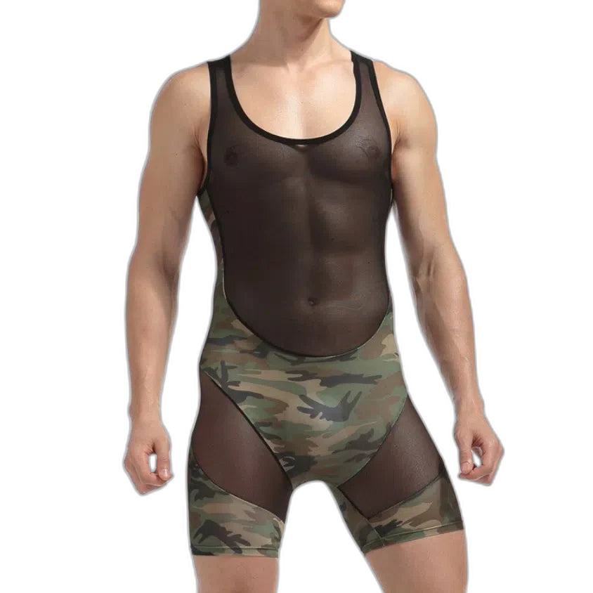 Men's Camouflage Army Mesh Bodysuit