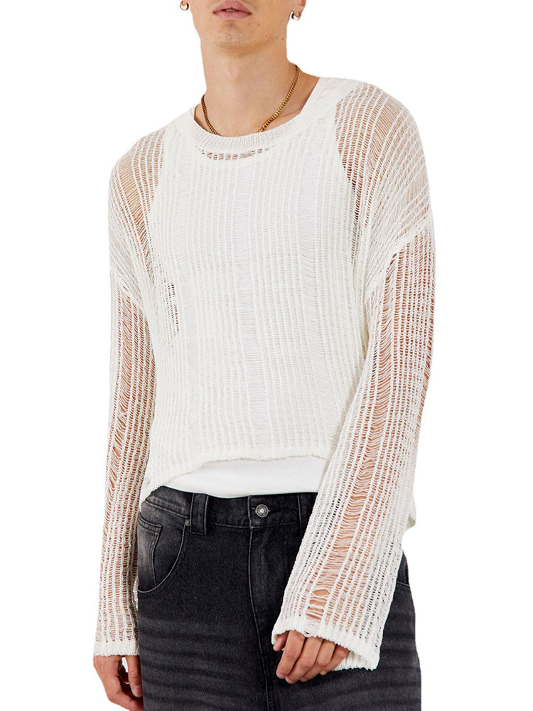 Stretch Cutout Micro Sheer Sweater