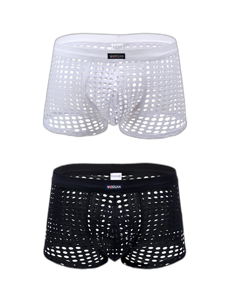 2 Pack Men's Hollow Mesh Sexy Trendy Moisture-Wicking Trunks