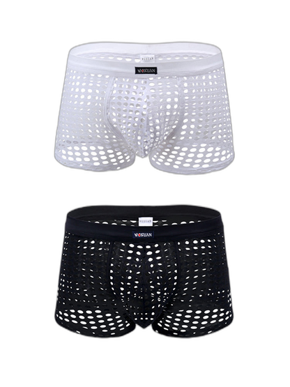2 Pack Men's Hollow Mesh Sexy Trendy Moisture-Wicking Trunks