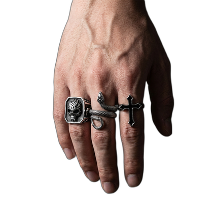 Obsidian Crucifix Ring