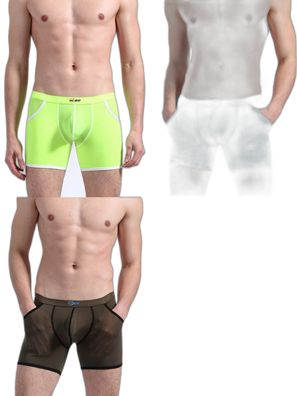 3 Pack Men's Long Leg Boxer Briefs Made of Ultra-Thin Ice Silk with Anti-Wear Elastic