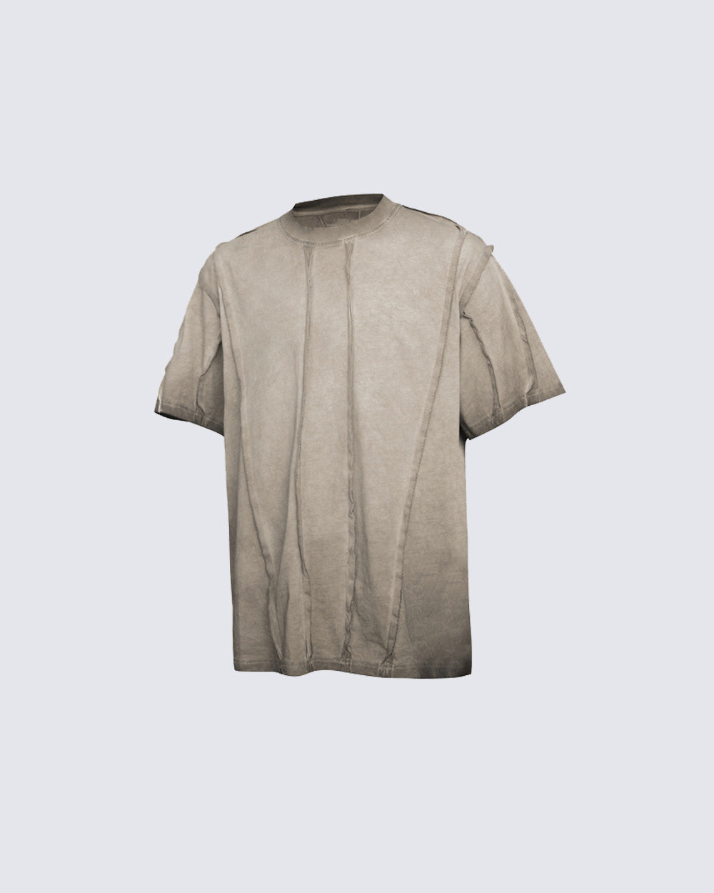 Vertical Raw Seam Washed Crew Neck T-shirt