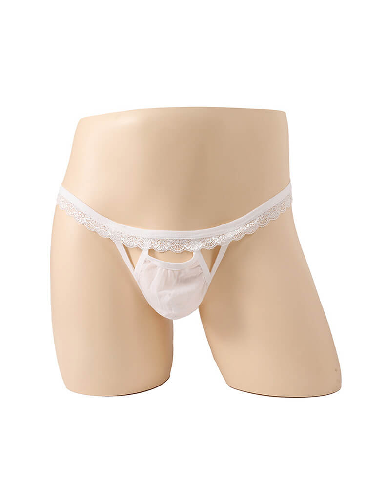 Men's Sexy Lace-Waistband Cut-Out Thong