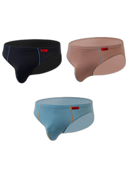 3 Pack Men's Nylon Plaid Lift Hip Briefs Triangle Briefs