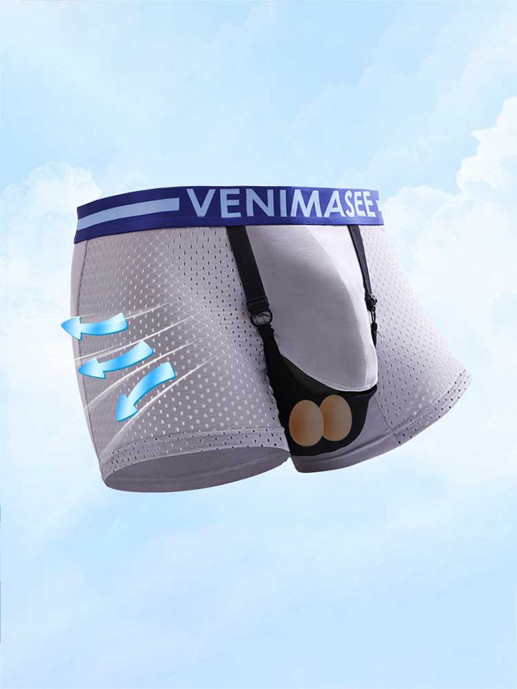 Men's Adjustable Scrotal Support Mesh Boxer Briefs