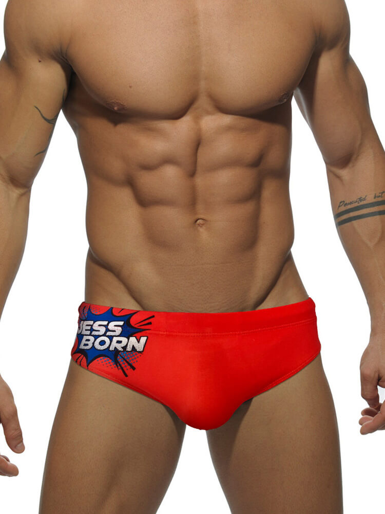 Men's Fashion Letter Print Low-Rise Swim Briefs