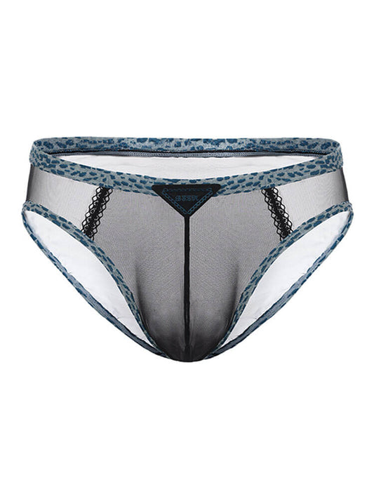 Men's Sexy Animal-Print Trim Mesh Briefs