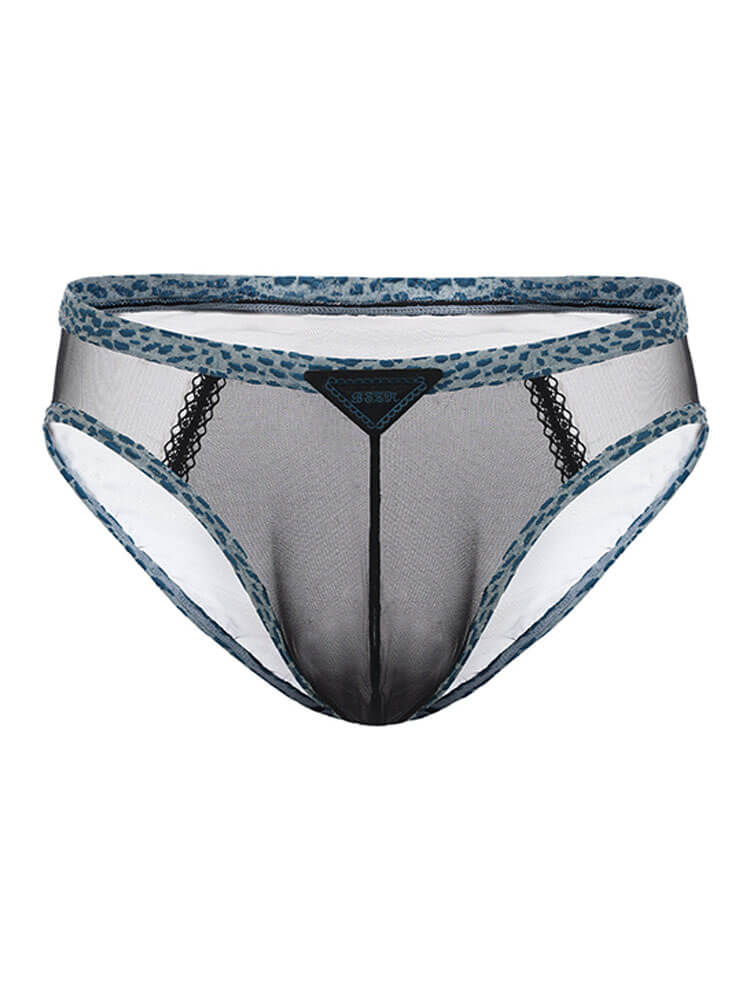 Men's Sexy Animal-Print Trim Mesh Briefs