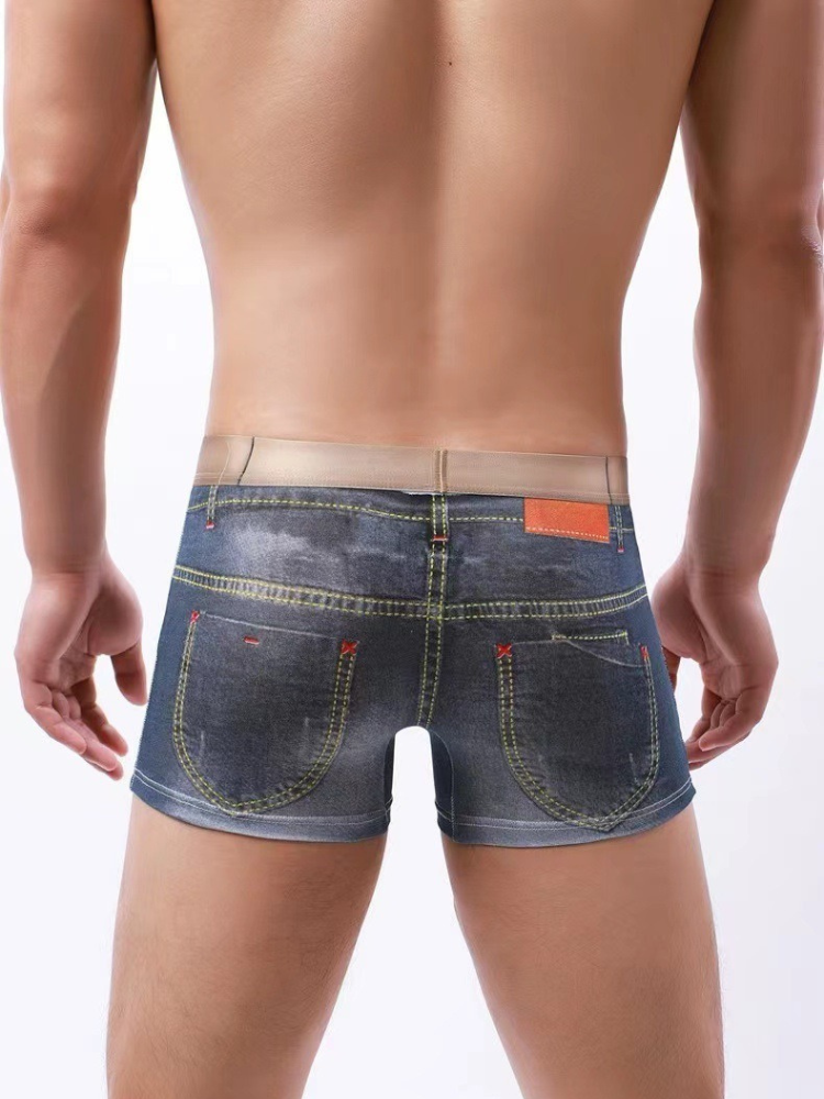 2 Pack Men's Denim Printed Cotton Boxer Briefs