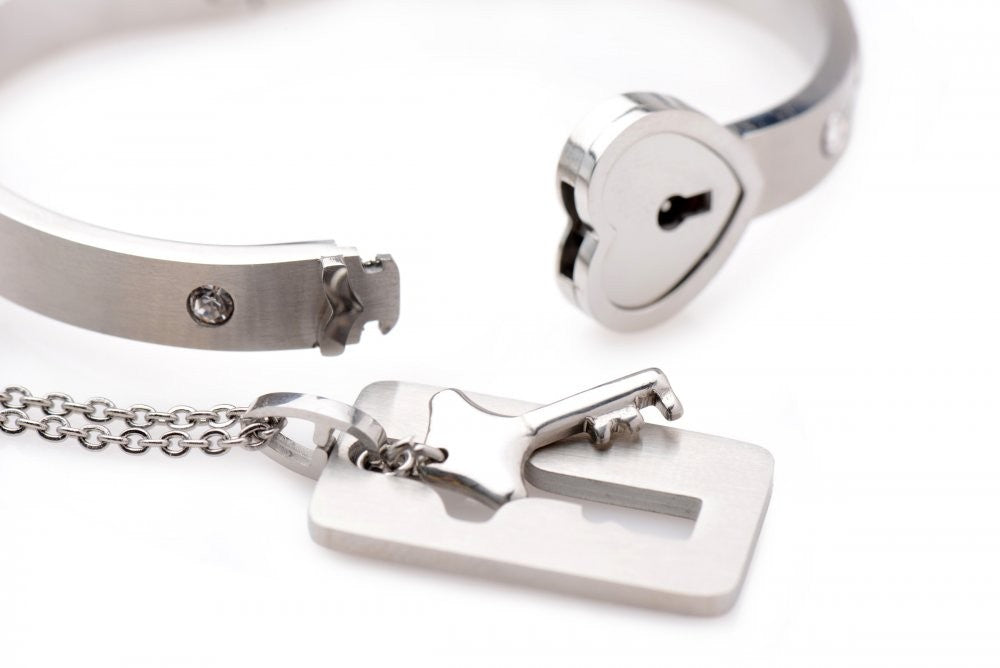 Grey Cuffed Locking Bracelet and Key Necklace
