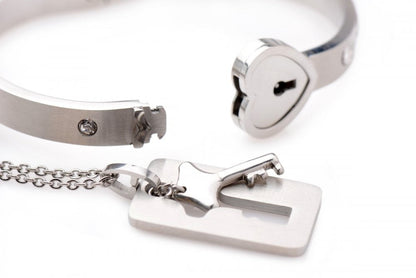 Grey Cuffed Locking Bracelet and Key Necklace