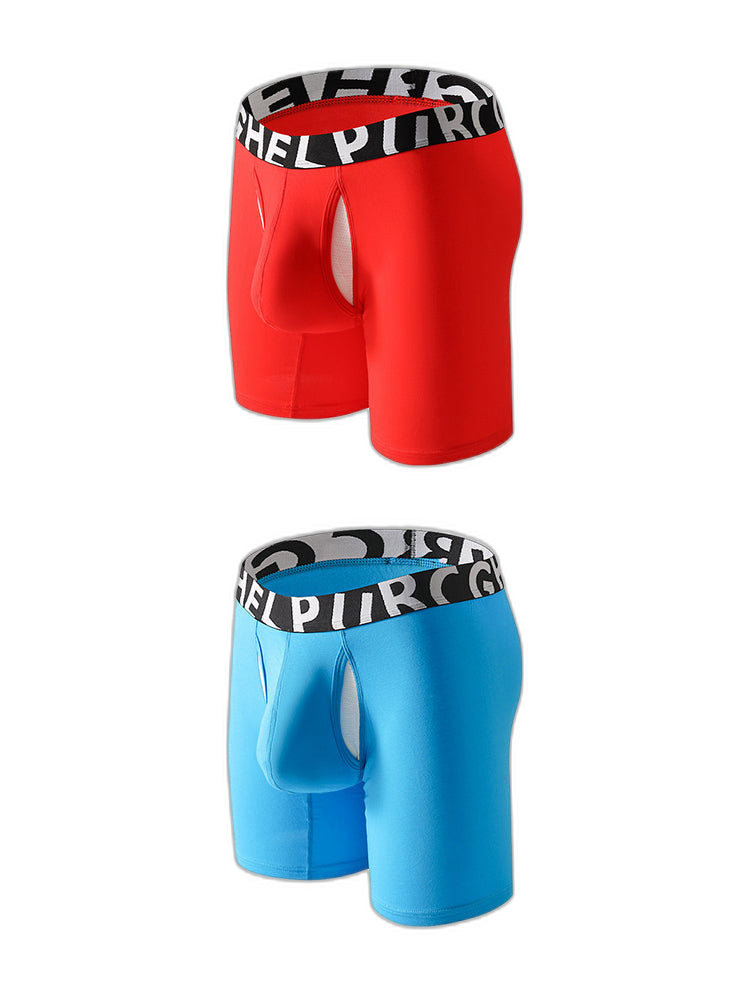 2 Pack Men's Long-Leg Anti-Chafing Performance Boxer Briefs