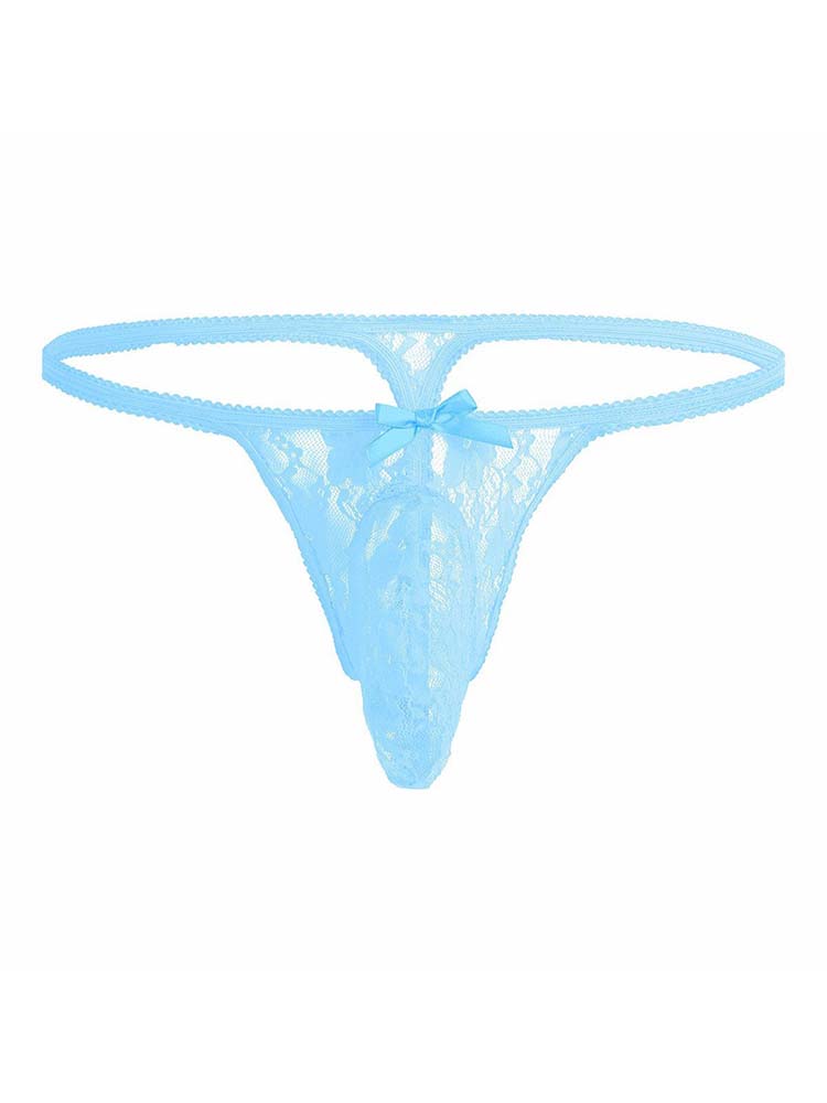 Sexy Bow Lace Solid Color Thong
