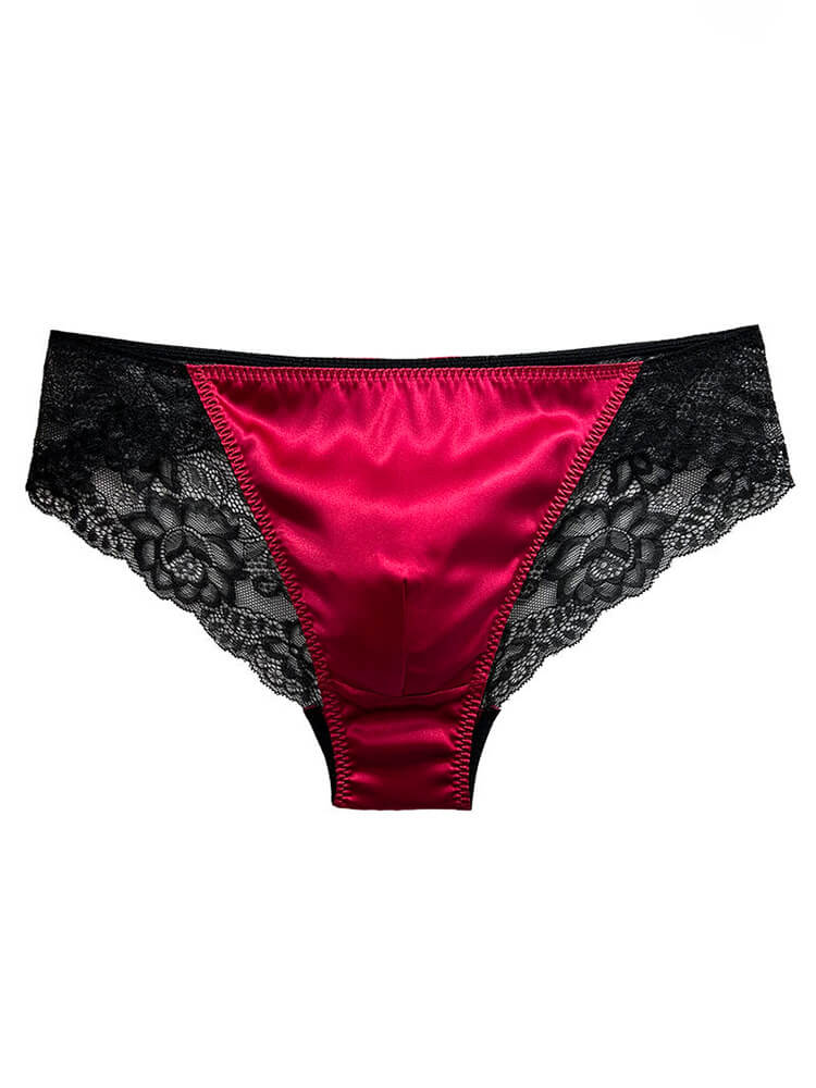 Men's Sexy Low-Rise Sheer Lace Seamless Silk Briefs