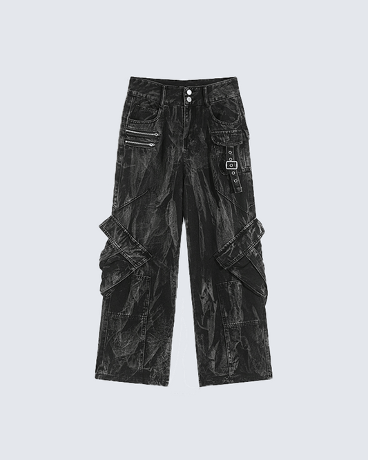 Distressed Black Cargo Pants