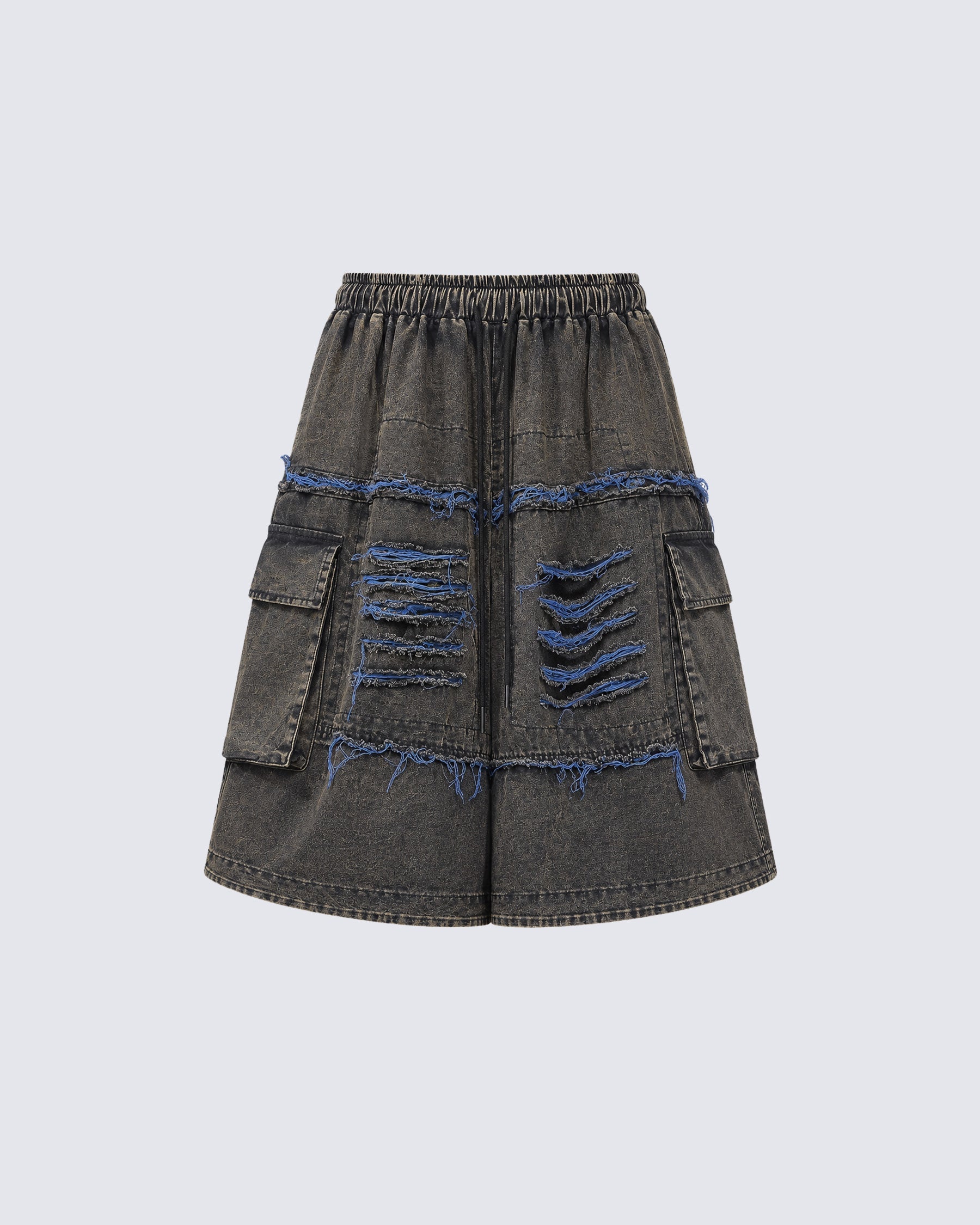 American-Style Patchwork Ripped Jeans With Frayed Edges