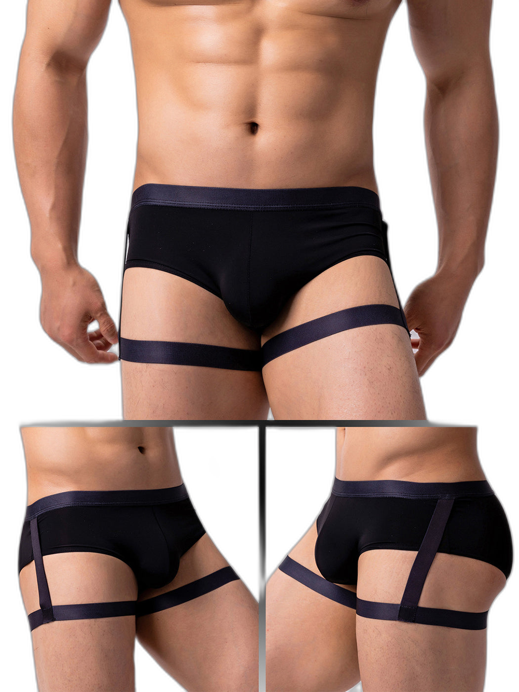Men’s Sexy Solid Color Suspender Briefs