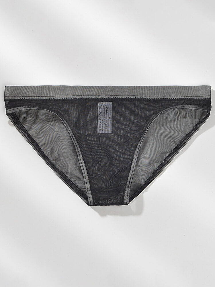 Men's Sexy Sheer Mesh Solid-Color Briefs