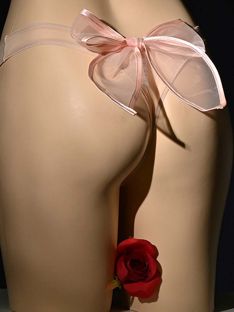 Men's Sexy Transparent Hip Bow Wrapped Egg Thong