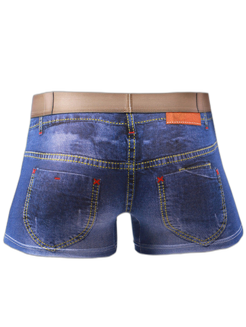 2 Pack Men's Denim Printed Cotton Boxer Briefs