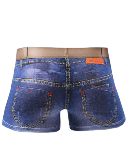 2 Pack Men's Denim Printed Cotton Boxer Briefs